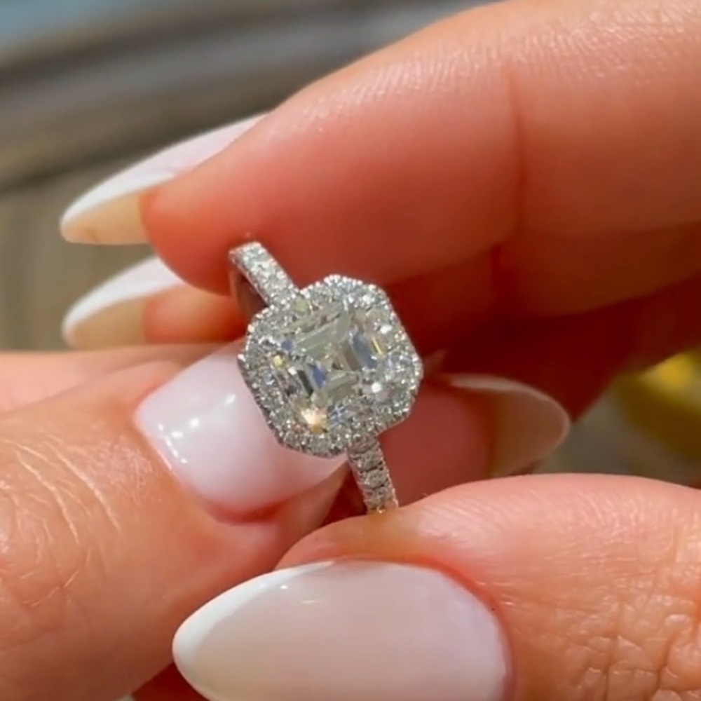 14k Asscher Cut Diamond Ring